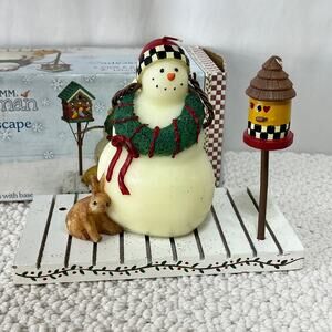Debbie Mumm Snowman Winter Xmas Candlescape 2 Candles + Base Unburned 1 Missing